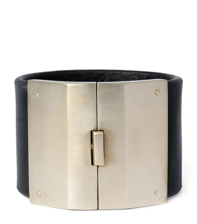 Parts Of Four Leather Wide Box Lock Bangle In Gold