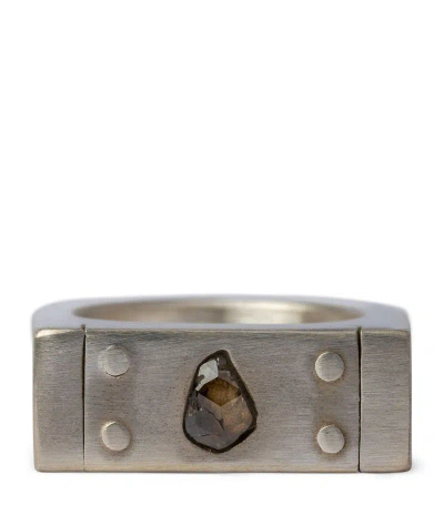 Parts Of Four Matte Sterling Silver And Diamond Plate Ring