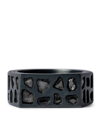 Parts Of Four Oxidised Sterling Silver And Diamond Sistema Signet Ring In Black