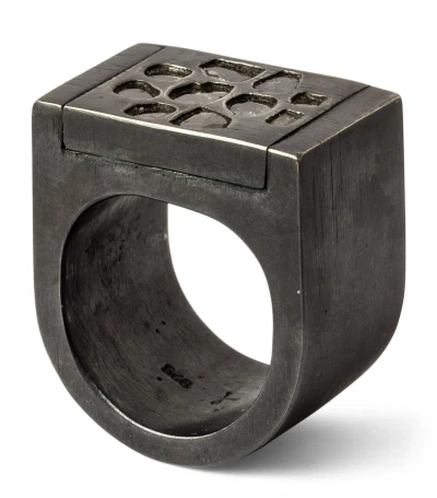 Parts Of Four Oxidised Sterling Silver And Mega Pavé Diamond Plate Ring 17mm