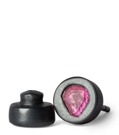 Parts Of Four Oxidised Sterling Silver And Ruby Single Stud Earring In Grey