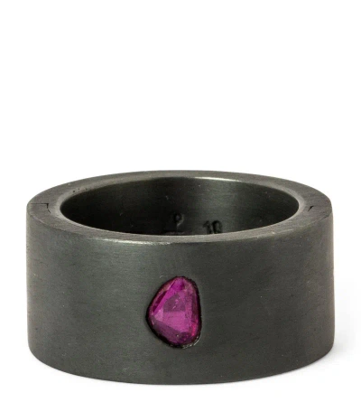 Parts Of Four Oxidised Sterling Silver And Ruby Sistema Punchout Setting Ring In Black