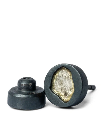 Parts Of Four Oxidised Sterling Silver And Yellow Diamond Single Stud Earring In Black