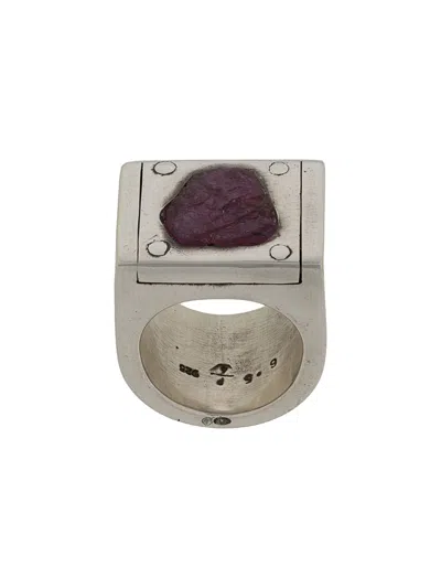 Parts Of Four Plate Ring Single (4.0 Ct Ruby Slab, 17mm, Pa+rus) In Polishde Sterling Silver