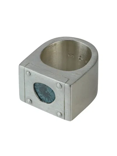 Parts Of Four Plate Single Blue Diamond Ring In Metallic