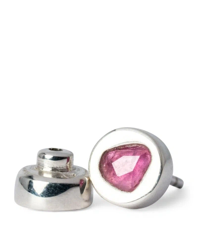 Parts Of Four Polished Sterling Silver And Ruby Single Earring