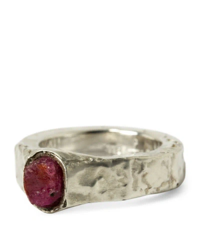 Parts Of Four Polished White Gold, Sterling Silver And Ruby Sistema Ring