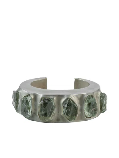 Parts Of Four Silver-plated Crescent Green Amethyst Bracelet In Grey