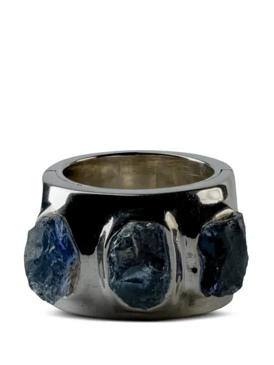 Parts Of Four Sistema Terrestrial Surfaced Tanzanites Ring In Black