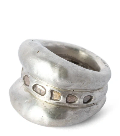 Parts Of Four Sterling Silver And Diamond Stack Mountain Spacer Ring