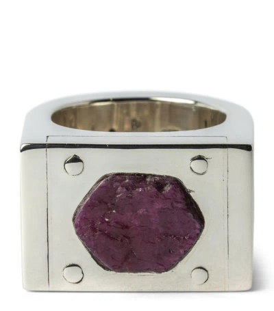 Parts Of Four Sterling Silver And Ruby Plate Ring