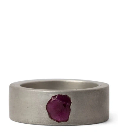 Parts Of Four Sterling Silver And Ruby Sistema Ring In Grey