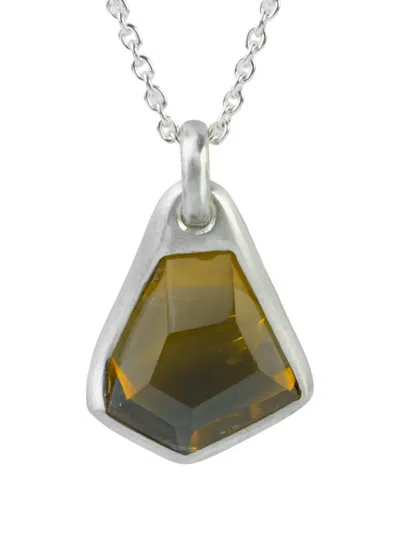 Parts Of Four Sterling Silver Halos Citrine Geometric Pendant Necklace In Metallic