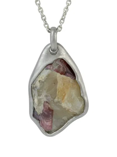 Parts Of Four Sterling Silver Halos Rubellite Tourmlaine Necklace In Metallic