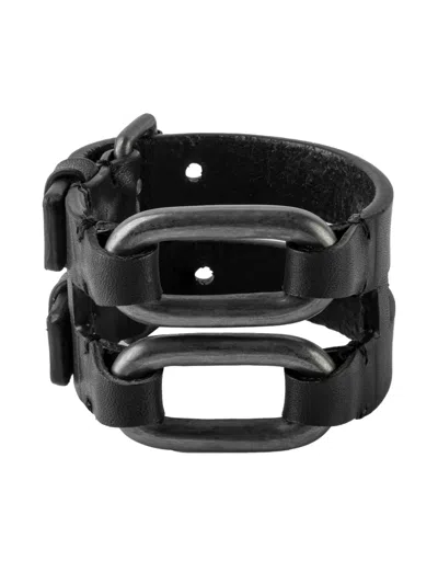 Parts Of Four Sterling Silver Leather Link Gauntlet In Black