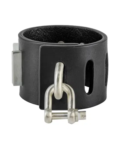Parts Of Four Sterling Silver Restraint Leather Staple-stud Bracelet In Blue