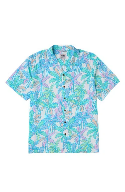 Party Pants Busy Palms Seersucker Camp Shirt In White