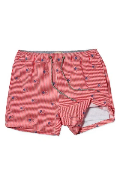 Party Pants Embroidered Stripe Party Starter 5-inch Swim Trunks In Red
