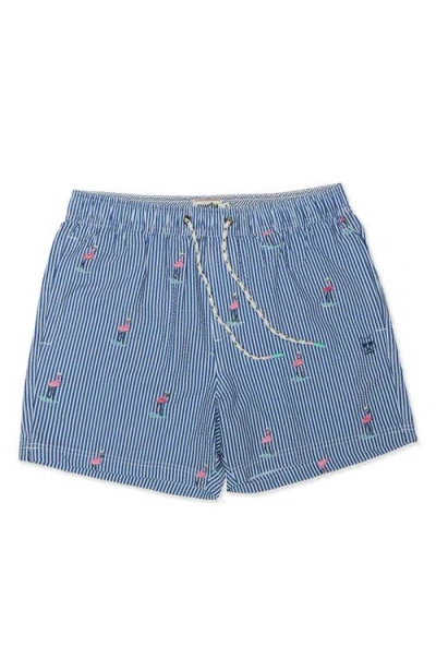 Party Pants Embroidered Stripe Party Starter 5-inch Swim Trunks In Blue