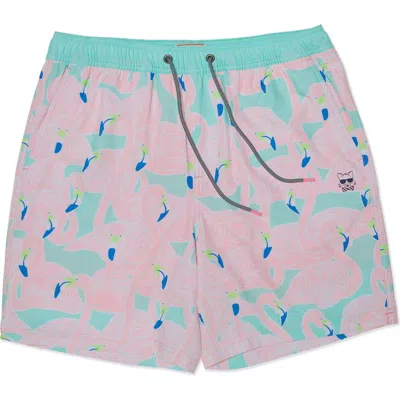 Party Pants Flockin Aye Happy Hour Swim Trunks In Pink