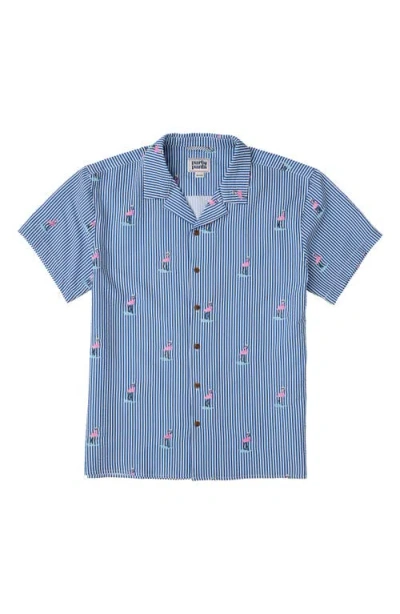 Party Pants Mingo Weekender Stripe Flamingo Print Seersucker Camp Shirt In Blue