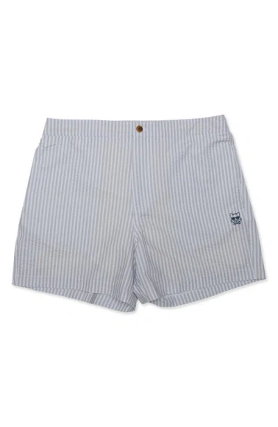 Party Pants Mullet Seersucker Striped Swim Trunks In Multi