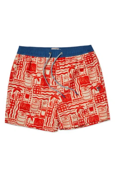 Party Pants Pourth Of July Happy Hour 5-inch Swim Trunks In Red