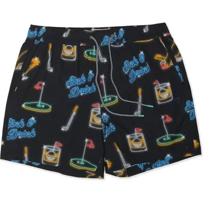 Party Pants Sink And Drink Happy Hour Swim Trunks In Black
