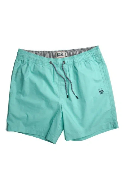 Party Pants Solid Vintage Volley Swim Shorts In Mint Green