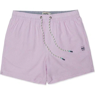 Party Pants Stripe Party Starter 5-inch Swim Trunks In Purple