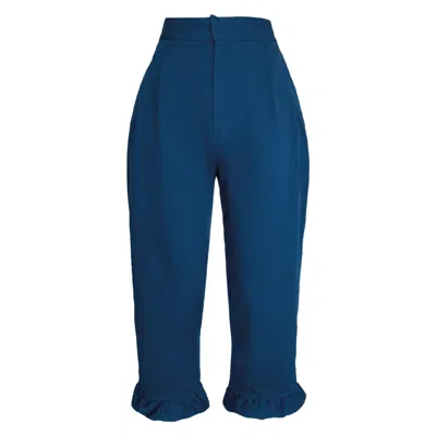 Party Pants Women's For The Frill Of It; Blue Trousers With Frills
