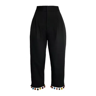 Party Pants Women's You Da Pom; Black Trousers With Multicoloured Pom-poms