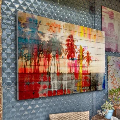Parvez Taj 'abbott Kinney' By  - Photographic Print On Wood In Gray,red,yellow;gray;red;yellow
