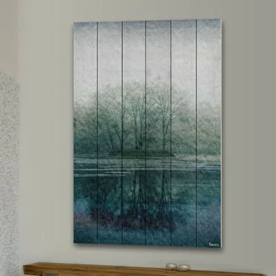Parvez Taj 'apple Lake' By  Painting Print On White Wood In Blue;gray