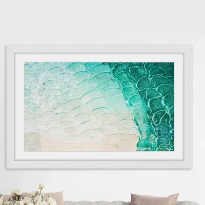Parvez Taj 'aqua Waves' By  Picture Frame Oil Painting Print On Paper In Beige;teal
