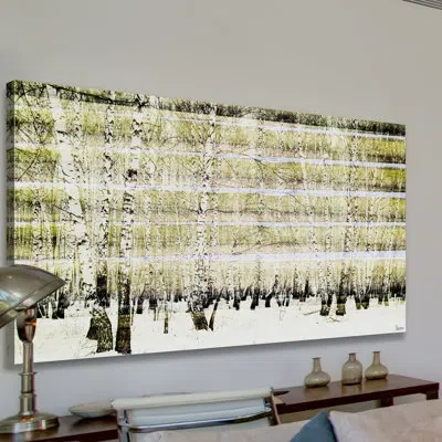 Parvez Taj 'aspen Forest' By  - Wrapped Canvas Acrylic Painting Print On Canvas In White,green;white;green
