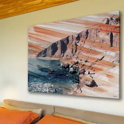 Parvez Taj 'beach' By  Painting Print On Wrapped Canvas In Gray,orange,blue;blue;gray;orange