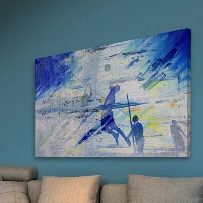 Parvez Taj 'beach Volleyball' By  Painting Print On Wrapped Canvas In Blue;gray