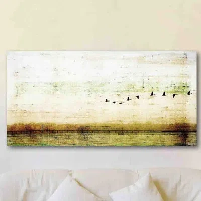 Parvez Taj 'birds Flying' By  Painting Print On Wrapped Canvas In Brown;white;green