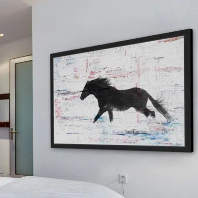 Parvez Taj 'black Horse Stride' - Picture Frame Painting Print On Paper In Black;white
