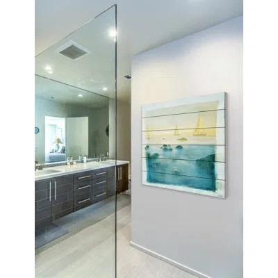 Parvez Taj 'bona Vista' By  Painting Print On White Wood In Blue;yellow