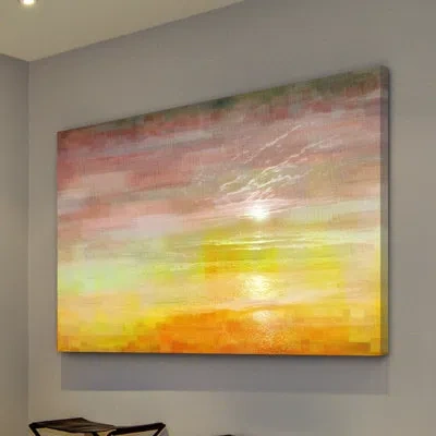 Parvez Taj 'breaking Dawn' By  Painting Print On Wrapped Canvas In Yellow;pink