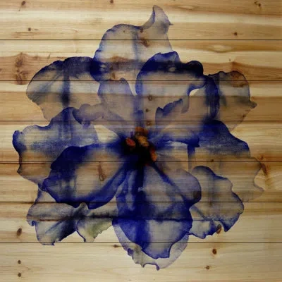 Parvez Taj 'bright Blue Petals' By  Painting Print On Natural Pine Wood