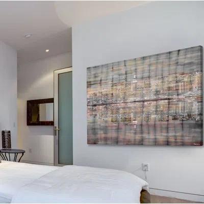 Parvez Taj 'bright Lights' By  Painting Print On Wrapped Canvas In Gray;pink