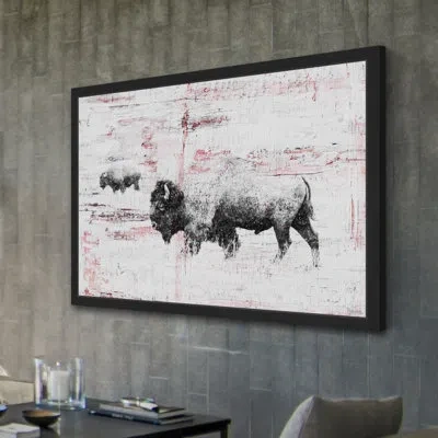 Parvez Taj 'buffalo Walking' - Picture Frame Painting Print On Paper In Gray;pink