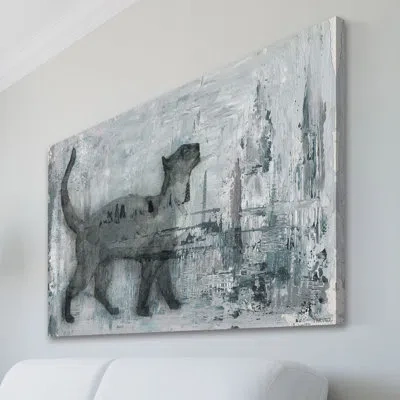 Parvez Taj 'cat Prance' Painting Print On Wrapped Canvas In Blue;gray