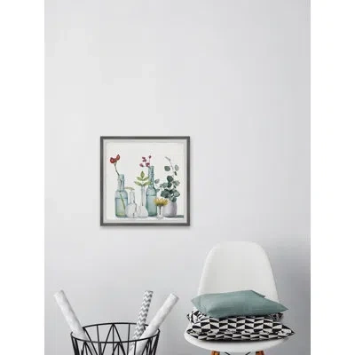 Parvez Taj 'clear Bottles' Framed Print In Green;gray;red