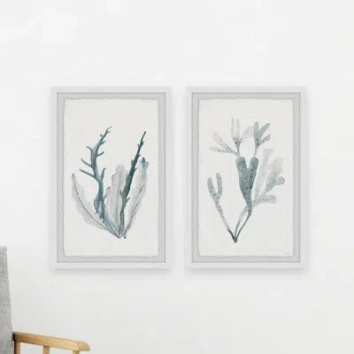 Parvez Taj 'corals In Blue' - 2 Piece Picture Frame Painting Print Set On Paper In Gray