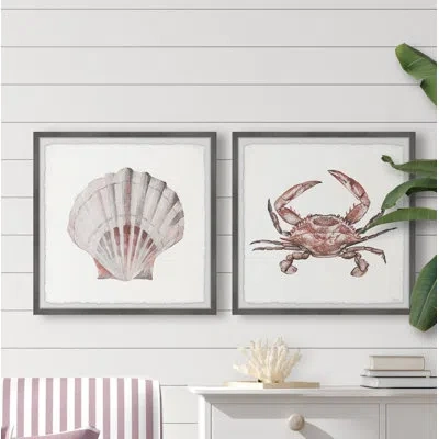 Parvez Taj 'crab And Shell Blush' - 2 Piece Picture Frame Painting Print Set On Paper In Brown