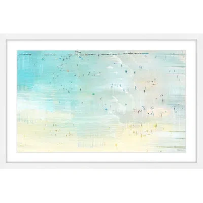 Parvez Taj 'distant Beachgoers' By  - Picture Frame Acrylic Painting Print On Paper In Blue;yellow